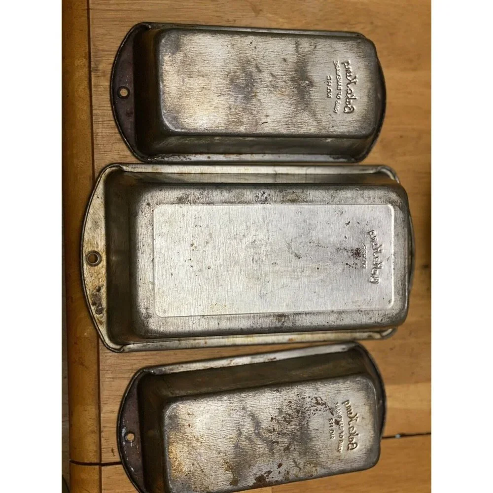 Vintage Bake King EKCO Tin Loaf Pan Set 3 Piece Farmhouse Rustic‎ Bakeware